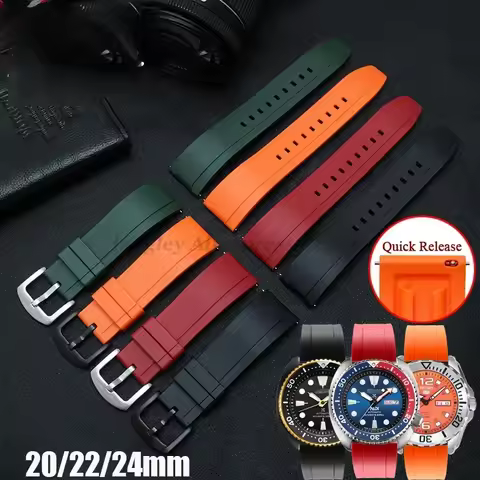 Quality Rubber Watch Strap 20mm 22mm 24mm for Seiko 5 Green Water Ghost Abalone Men Sport Silicone W