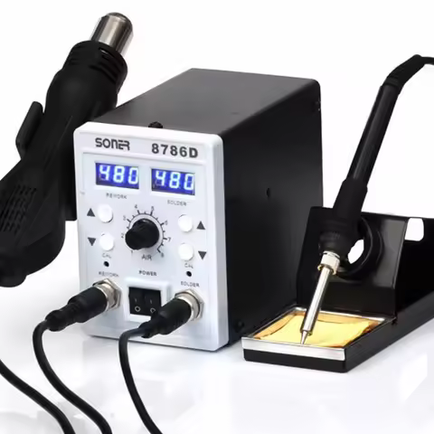 110V/220V Hot Air SONER-8786D 2 In 1 Rework Station Dual Display SMD Rework Soldering Station