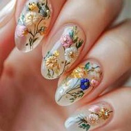 24pcs Almond-Shaped Nail Stickers Gift Box, Creating Spring Chinese Style 3D Embroidery Golden Branc