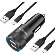 [Apple MFi Certified] Fast Car Charger, Dual USB 4.8A Rapid Charging Power Adapter with 2 Pack 3Ft L