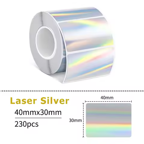 1Roll Holographic Laser Silver for Phomemo M110 M220 M221 M120 Adhesive Label Paper for E210 P50 Det