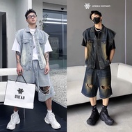 in stock Umeko Rocky Wash Denim Set Ver.2 Includes Loose Sleeveless GileJacket and Ripped Washed Des
