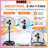 PowerGo Kipas Industri 18 Inch 3 in 1 Electric Floor Fan Wall Fan Stand Fan 3 Speed High Power Kipas
