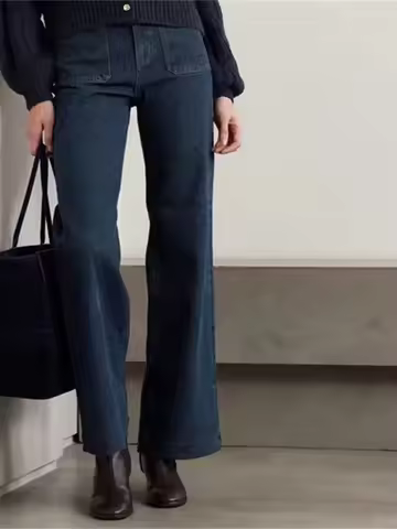 Front Patch Pockets Jeans Women High Waist Vintage 2026 Early Spring Lady Denim Flared Trousers