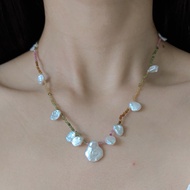M&W | Blue Apatite, Tourmaline Petal-Shaped Pearl Necklace
