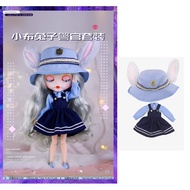 Doll Outfit 12" Blythe Doll ob24 Clothes Blue Rabbit Police Hat Dress Set