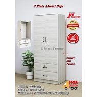 Yi Success 2 Door Wardrobe With 2 Drawer (Siap Pasang) / Particle Board Almari Baju / Almari Pakaian / Almari Kayu Murah