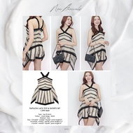 SLYQ PAPILLON LACE TOP & SHORTS SET เซตเสื้อสายเดี่ยวระบายกับกางเกงขาสั้นผ้าลูกไม้สครีมเบจ-ดำ