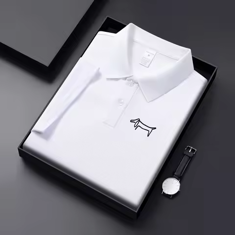 Navy Blue Golf Polo Shirt Men Summer Casual Breathable Golf Clothing Blend Polo Top for Daily Office
