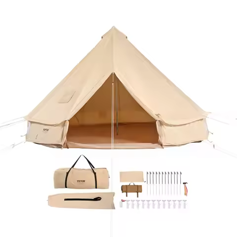 SucceBuy Canvas Bell Tent 4 Seasons 3/4/5/6/7m Yurt Tent Canvas Tent for Camping with Stove Breathab