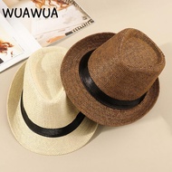 WUAWUA Straw Panama Cap Summer Gangster Cap Wide Brim Jazz Dress Hat