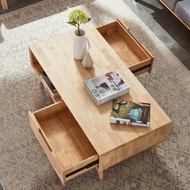 維斯格林 北歐日式現代實木雙抽屜設計茶几組