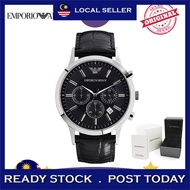 [Authentic] Emporio Armani Classic Chronograph Black Dial Leather Original Men Watch Jam Tangan Lelaki AR2447