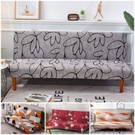 Sofa Bed Cover Breathability Armless Sofa Cover Stretch Printing Spandex Furniture Protector Armless Integrated Foldable Sofa Bed Queen Cover No Armrest Sofa Cover