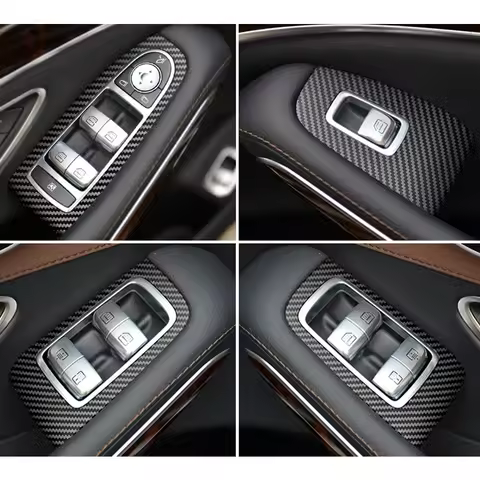 Carbon Fiber Texture Car Door Window Glass Lift Switch Frame Cover Trim For Mercedes Benz S Class W2