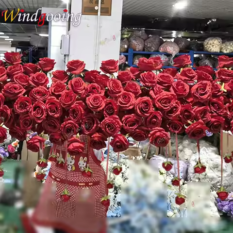Artificial Red Rose Ferris Runner Wheel Flower Wedding Table Decor Flower Row Arrangement Ornament W