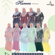 Baju Kurung Raya Lace Harera Sedondon Dewasa Plus size - Baby Blue/Mint/Soft Yellow/Teal Green/Black/Maroon (Size 34-55)