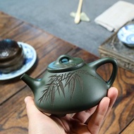 送禮紫砂壺茶壺子冶石瓢 绿泥 240ml 14孔 刘素素作品 此款造