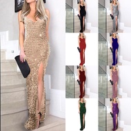 Plus Size Dresses 2026 Elegant Dinner Party Dress Women Suspender sequined split evening dress