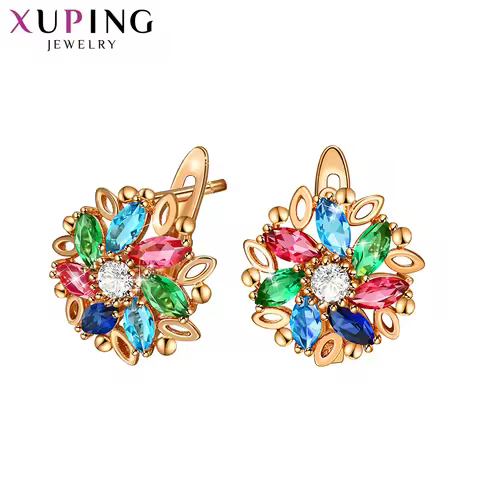 Xuping Jewelry Fashion Women Huggies Earrings with Colorful Flower Shaped Synthesis Cubic Zirconia 9