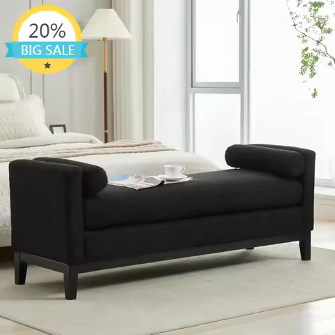 Bestseller66.3" King Size End of Bed Bench Upholstered Long Boucle Window Bench Seat with Arms & Pil