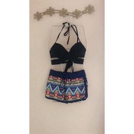 Swimsuit Set Bikini Women's Swimwear boxer criss cross bra black and tribal navy