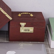 Vintage Style Wooden Box Piggy Bank Coin Bank with Lock Security Code Money Box Treasure Box for Chi
