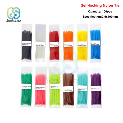 100pcs 100mm Self-locking Nylon Cable Ties Plastic Zip Tie Fasten Cable Binding Wrap Straps 12 Color