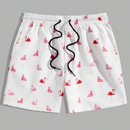 กางเกงขาสั้นผู้ชาย Drawstring เอวทอ Flamingo พิมพ์กางเกงขาสั้นลำลอง