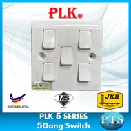 PLK 5Gang 1Way Switch - FULL WHITE - Suis Lampu Dan Kipas Sirim JKR Approved