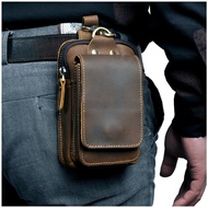 Real Leather men Casual Design Small Waist Bag Cowhide Fashion Hook Bum Bag Waist Belt Pack Case 5.5" Phone Pouch 1609