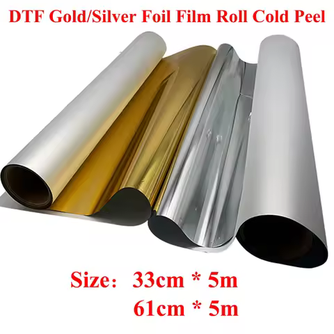 33cm/61cm*5m Gold/Silver DTF Foil Film Roll Cold Peel for T-shirt Heat Press Direct to Film Transfer