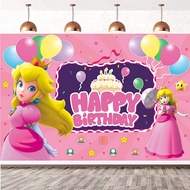 100x150CM Princess Peach Theme Backdrop Photography Background Super Mario Birthday Banner Party Decorations
