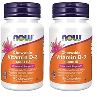 NOW Foods Vitamin D-3 1,000 IU, 180 Chewable Tablets (Pack of 2)