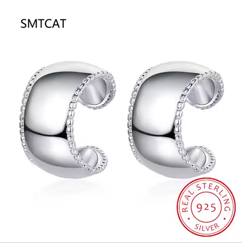 100% 925 Sterling Silver Smooth Surface Ear Cuff Clip on Earrings For Women Girl Without Piercing Ea