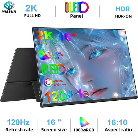 MISSUN 16.0" 120Hz OLED Screen Portable Monitor 2K 100% DCI-P3 Display 1MS Eye Care PC For Laptop Ma