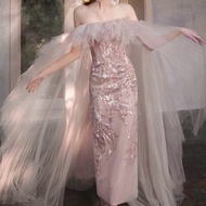 {SUNSHINE Club} Pink Bride Vietnam Niche New Chinese Western Light Gauze Dress Tube Top Dress French Toast Dress Spring Winter