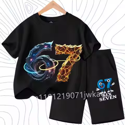 ame Saying T-shirt +Shorts Tracksuit Graphic Children's Set 2piece Set for Kid 67 Six Seven Italian 