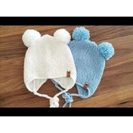 HANDMADE POMPOM BEAR BONET/NEWBORN BONET BEANIE HAT/NEWBORN HAT NEWBORN BABY HAT/NEWBORN PHOTO PROPE
