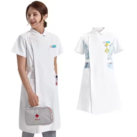 Anti Static Printed Nurse Lab Coat Woman Nurse Dress Pediatrics Healthcare Hospital Lab Medical Gown
