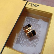 100%real Fendi luxury gold tone striped ring necklace bracelet earrings lv hermes cartier bvlgari joyce lane crawford 名牌高級典雅特別款雙色闊版金色戒指 介子