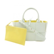 【二手】Bottega BOTTEGA VENETA Mini Arco 手提包，淺綠色/黃色皮革，Maxi Intrecciato 編織工藝，女士款