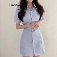 Lovito Casual Plain Button Dress for Women LNE57524