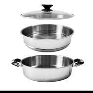Panci Kukus Steamer Stainless Steel Susun 2 Tingkat Diameter 25CM Panci Masak Air Gagang Kuping Panc