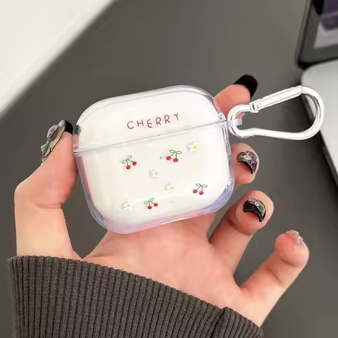 Transparet Cherry Smile Silicone Case For AirPods 4 Pro3 Earphone Cover for Apple Airpod Pro 1 2 3 4