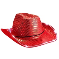 Cowboy Hat Large Brim Hat Sequins Fedora Felt Cowboy Jazz Hat Accessory with LED Light Brim Drop Shi
