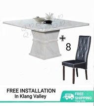 Q 10  - 8 Seater Marble Dining Table Set / 8 Seater Square Marble Dining Set / Marble Dining Table f