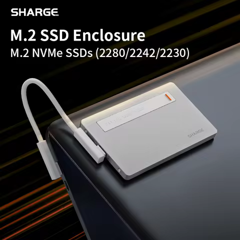 SHARGE Disk plus M.2 NVMe SSD Enclosure Small External SSD Case 10Gbps USB C 3.2 Gen2 100W PD for Ma