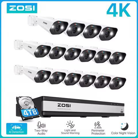 ZOSI 16CH 4K PoE Home Security Camera System 8MP NVR Set Outdoor Indoor Color Night Vision AI IP Cam