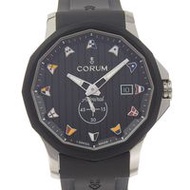 二手CORUM Admiral 42 手錶，型號 395.102.22/F371AN12，不鏽鋼和橡膠錶殼，自動上鍊，模擬顯示，黑色錶盤，男士。